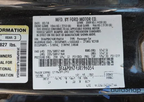 2018 Ford Fusion Se из США, поврежденный, VIN 3FA6P0H74JR196054